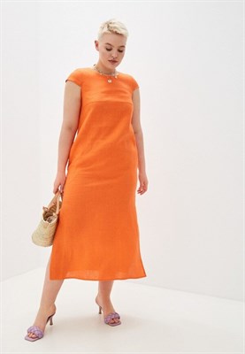 5169-49 Льняное платье оранжевое - фото 10314